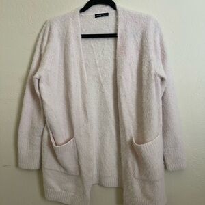 SHEIN Pink Fuzzy Longline Cardigan – Soft Open Front Sweater with Pockets